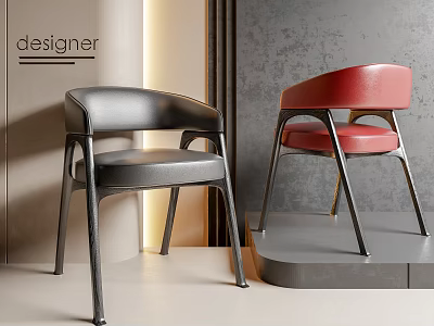Modern Designer Leisure Chairs With Black And Red Leather Seats And Metal Frames 3d model