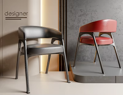 Modern Designer Leisure Chairs With Black And Red Leather Seats And Metal Frames 3d model