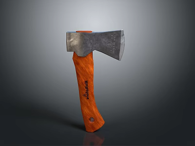 Schrade Axe Weapon with Wooden Handle and Sharp Metal Blade Design 3d model