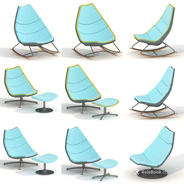 Modern Light Blue Leisure Chair With Streamlined Design And Matching Ottoman Options 3d model 