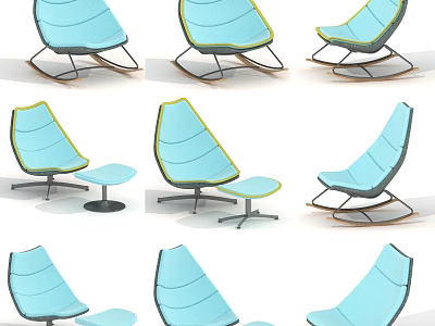 Modern Light Blue Leisure Chair With Streamlined Design And Matching Ottoman Options 3d model