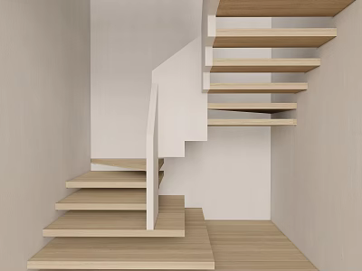 Modern Minimalist Staircase Interior Design With Wooden Steps White Walls And Wooden Floors 3d model