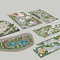 Multiple Park Landscape Layouts with Pathways Green Zones Water Features and Recreational Facilities