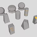 Gray Road Facilities With Various Shapes Golden Stripes And Triangular Signs 3d model