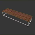 Red Wooden Plank Bench with Silver Metal Frame on Black Reflective Background