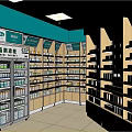 Pharmacy Store Interior With Green Signage And Shelves Displaying Various Medicines Products