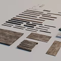 Assorted Wooden Planks Strips And Panels With Various Sizes And Textures 3d model