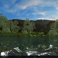 Serene Natural Landscape With Calm Water Surface Lush Green Trees And Reflections