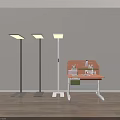 Orange Desk With White Frame Shelves Drawer And Green Compartment Near Black White Floor Lamps