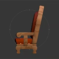 Red Upholstered Wooden Chair With Decorative Nails And Carved Armrests