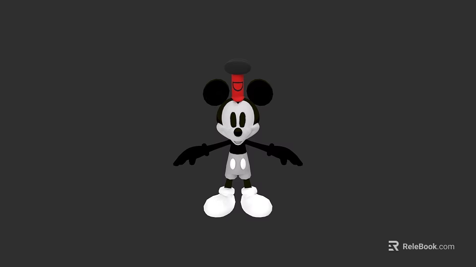 Cartoon Game Movie Character With Big Black Ears Red Hat White Face And White Shoes 3d model 