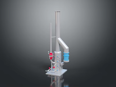 Industrial Equipment With Tall Cylindrical Structure Red Blue Components Support Stand And Stable Platform 3d model