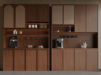 Elegant Modern Wooden Wine Cabinet With Storage Shelves And Glass Doors 3d model