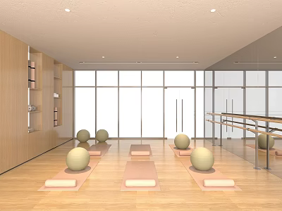 Yoga Studio Interior With Mats Exercise Balls And Bright Space 3d model