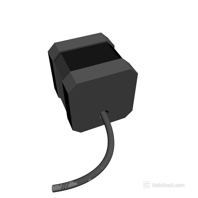 Black Square Electronic Device With Ventilation Holes And Attached Power Cable 3d model 