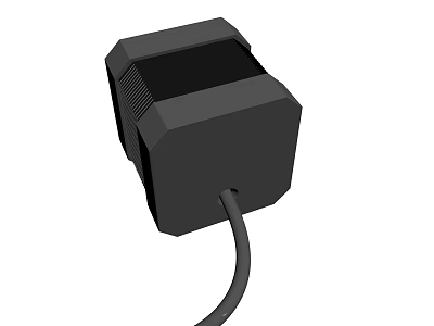 Black Square Electronic Device With Ventilation Holes And Attached Power Cable 3d model