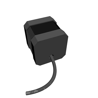 Black Square Electronic Device With Ventilation Holes And Attached Power Cable 3d model