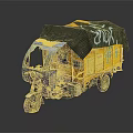 Used Trash Collection Tricycle Vehicle With Yellow Cargo Body And Blue Front Section