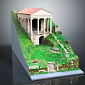 Ancient Building Model With Red Roof Stone Columns Stone Steps And Green Grassy Slope