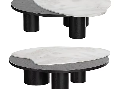 Modern Coffee Table With White Marble Top And Black Cylindrical Legs Design 3d model