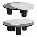 Modern Coffee Table With White Marble Top And Black Cylindrical Legs Design
