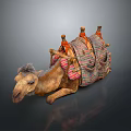 Camel With Colorful Saddle Blankets Lying On Dark Background 3d model