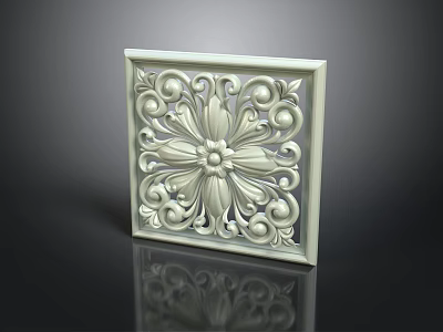 White Square Decorative Panel With Intricate Floral Pattern For Home Living Supplies 3d model