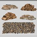 Modern Wood Wood Pile Bonfire Combo 3d model