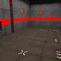 Public Office Space Featuring Gray Walls Red Accent Lines Gray Tiled Flooring And White Directional Markers