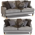Gray Sofa Set With Multiple Pillows And Throw Blanket On Gold Legs 3d model
