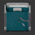 Comfortable Teal Upholstered Airplane Seat With White Headrest And Metallic Armrests