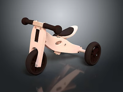 Wooden Kids Tricycle Featuring Black Wheels Seat And Simple Design For Children 3d model