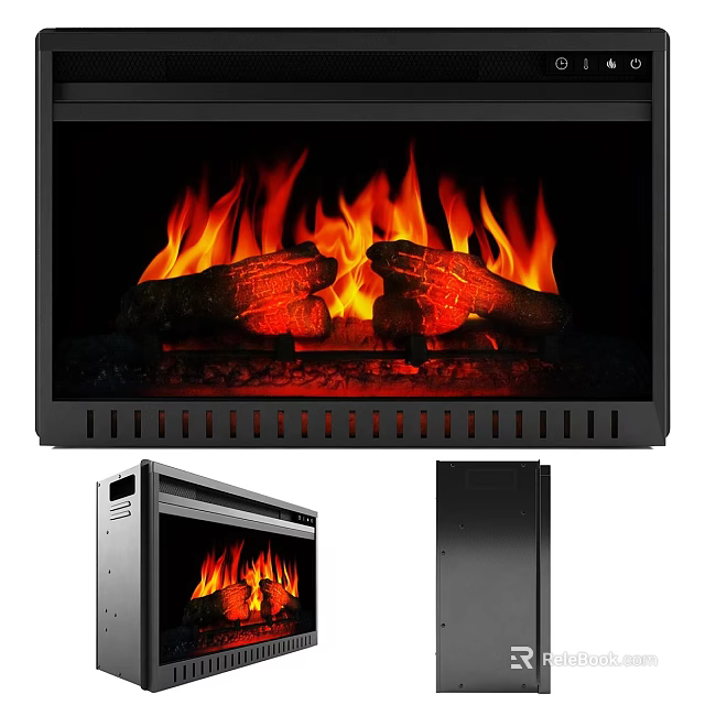 Modern Fireplace Design With Burning Flames Logs And Black Metal Frame 3d model 