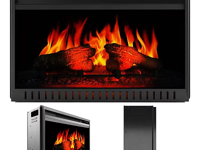 Modern Fireplace Design With Burning Flames Logs And Black Metal Frame 3d model