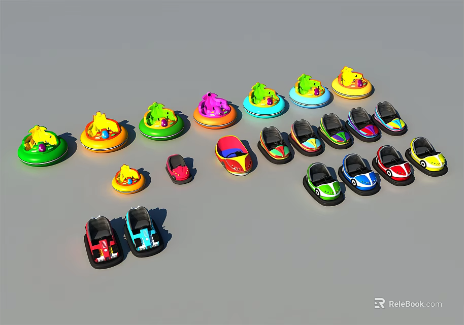 Colorful Electric Bumper Cars And Toy Cars In Various Colors For Kids Play 3d model 