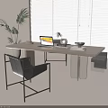 Modern Wooden Desk With Laptop Books Decorative Items Black Chair Blinds And Plant