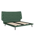 Double Bed with Green Tufted Leather Headboard and Black Metal Legs Featuring Wooden Slats