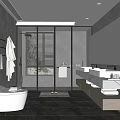 Modern Bathroom Interior With Glass Shower Enclosure Marble Vanity And Bathtub