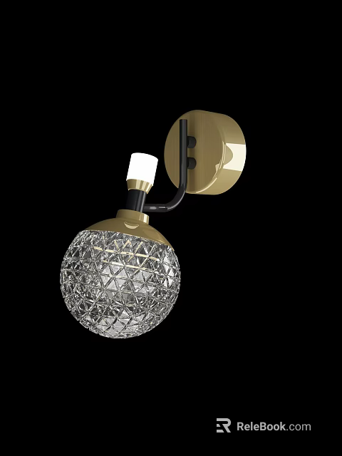 Modern Golden Wall Lamp With Transparent Diamond Cut Glass Shade And White Bulb 3d model 