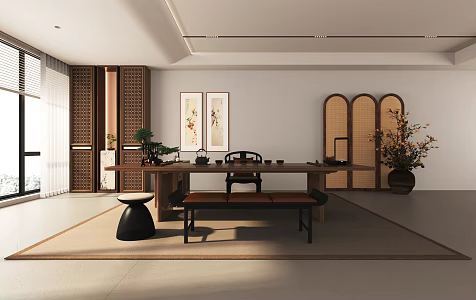 New Chinese Style Tea Room New Chinese Style Entrance Background Modeling Tea Room Space 3d model