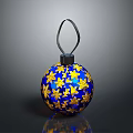 Blue Decorative Ball With Gold Star Patterns And Black Hanging Loop For Home Decoration