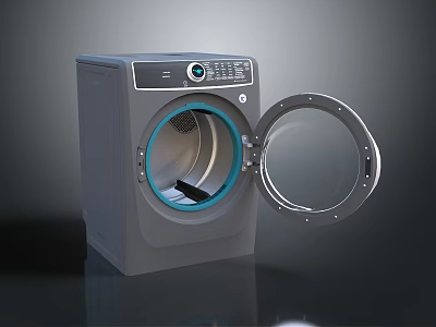 Modern Front Load Washing Machine With Open Door Control Panel And Visible Drum 3d model