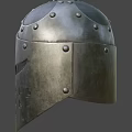 Silver Metal Helmet With Decorative Rivets Face Mask And Cross Shaped Holes