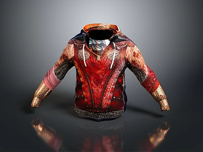 Stylish Red And Gold Decorative Hoodie With Intricate Patterned Design 3d model