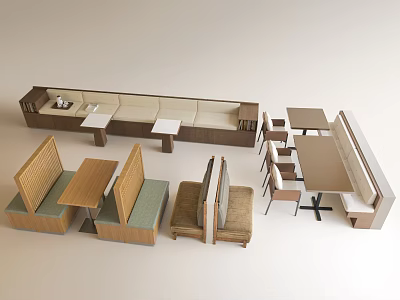 Stylish Banquette Sofa Designs Featuring Fabric Seats Wooden Tables and Dividers 3d model