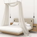Modern Double Bed Design With Wooden Frame White Canopy And Soft Headboard