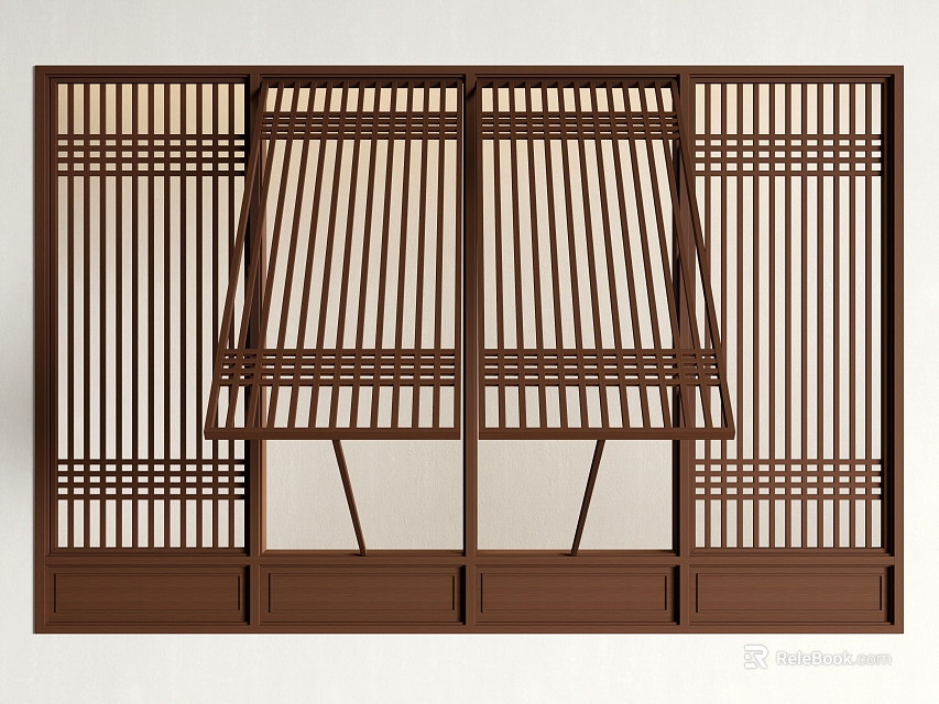 Brown Casement Windows with Classic Grid Design and Wooden Frame for Home Exterior 3d model 