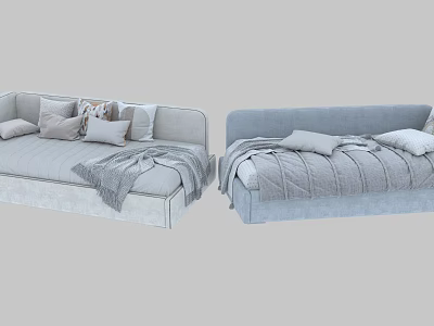 Light Gray Modern Sectional Sofa With Soft Pillows And Cozy Blanket 3d model