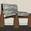 Modern Stylish Lounge Chair With Patterned Upholstered Cushion And Wooden Legs