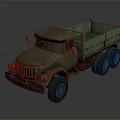 Green Military Truck With Open Cargo Bed And Six Wheels Vintage Design